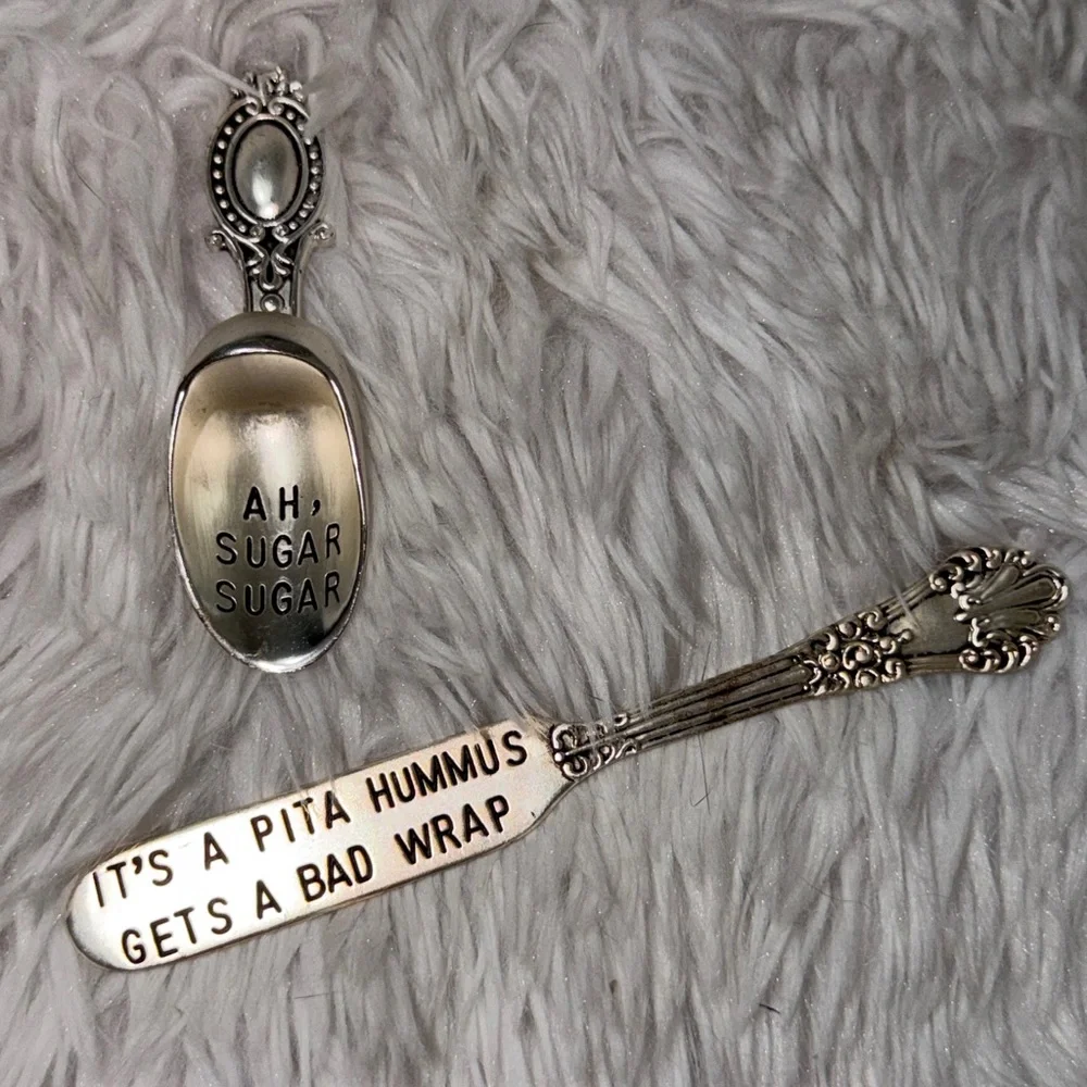 Mudpie Silver spreaders servers set Lot of 2 Pita Hummus Sugar scoop mud pie